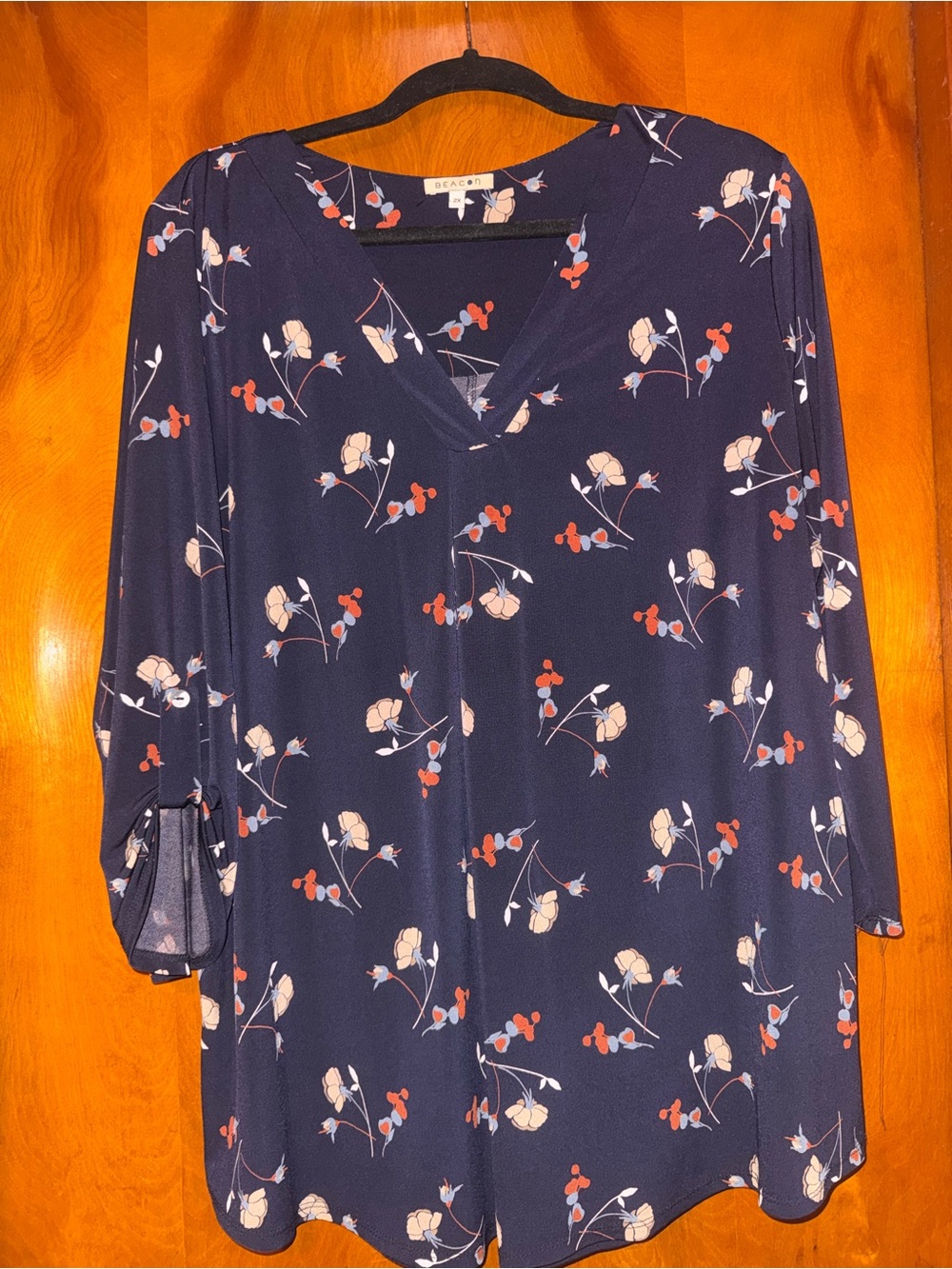 Boden Navy Floral V-Neck Tunic Top